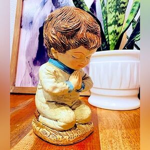 Vintage Figuring Retro Kneeling Praying Boy- Porcelain Accent House Decor. Blue